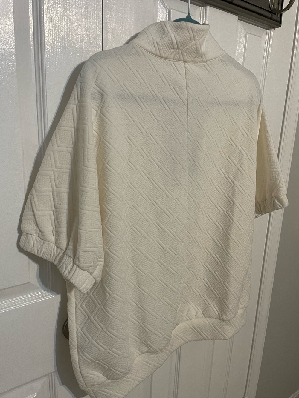 White Knit Half-Zip Pullover Top with Pink & Green Trim - Picture 8 of 9